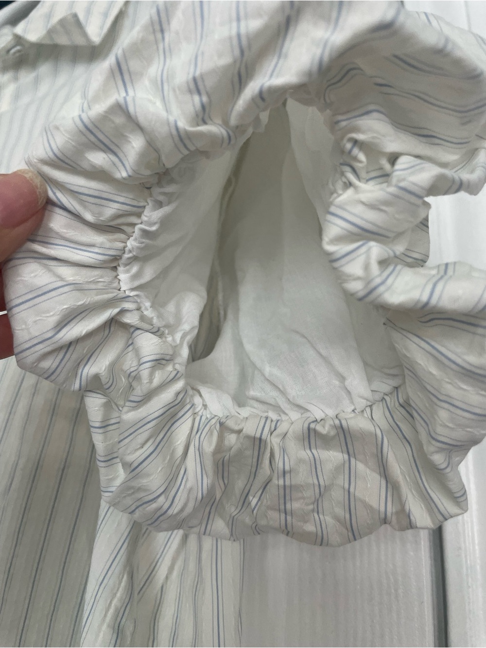 Women's White Pinstripe Short-Sleeve Button Front Blouse - Picture 4 of 4